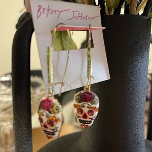 Betsey Johnson Floral Skull Drop Earrings